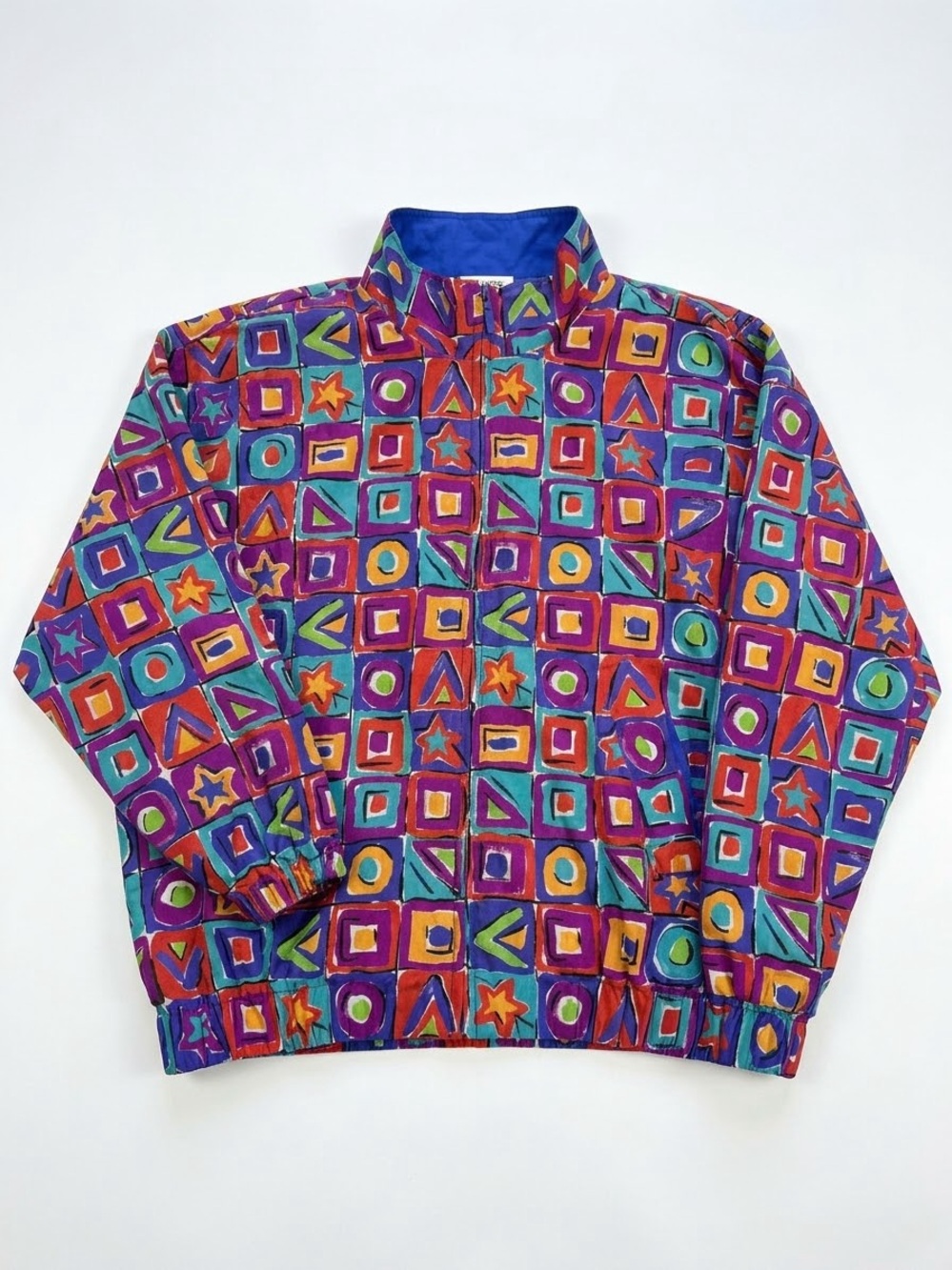 Bold Purple Geometric Print Bomber Jacket